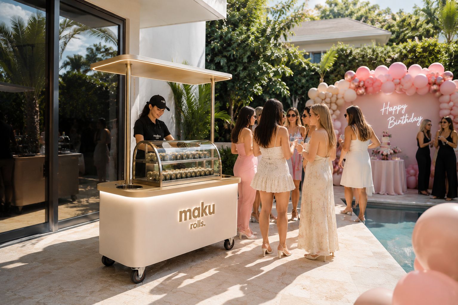maku rolls cart at a birthdays event